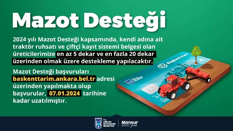 Kırsal Kalkınmada Başkent Modeli: 2024 Mazot Desteği Başvuru Süresi Uzatıldı