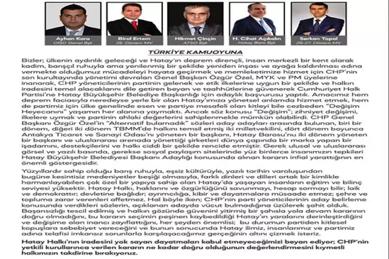 CHP Büyükşehir Aday Adaylarından Ortak Deklarasyon