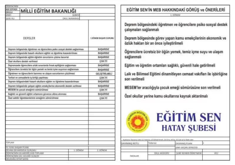 EĞİTİM SEN HATAY’DAN MİLLİ EĞİTİM BAKANLIĞI’NA KÖTÜ KARNE