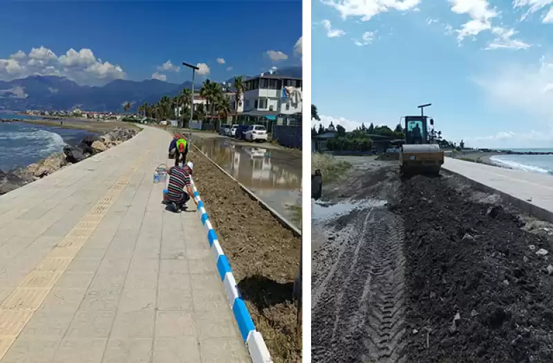 KARAAĞAÇ SAHİL YÜRÜYÜŞ YOLUNDA ÇALIŞMALAR DEVAM EDİYOR