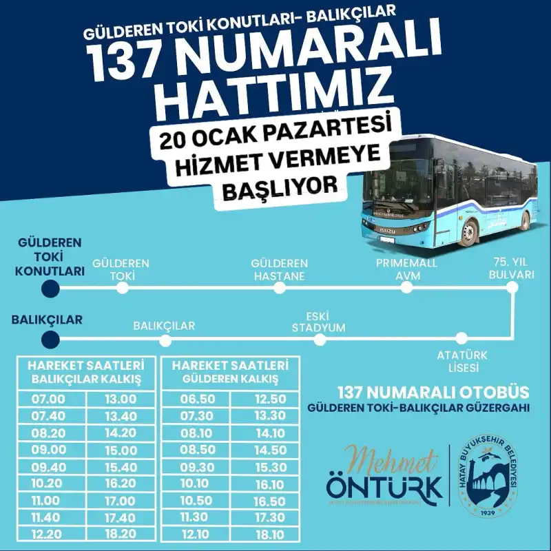HBB TOPLU ULAŞIM AĞINI GENİŞLETİYOR 137 NOLU HAT 20 OCAK’TA HİZMETE BAŞLIYOR