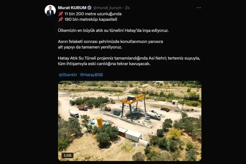 TÜRKİYE’NİN EN BÜYÜK ATIK SU TÜNELİ HATAY’DA İNŞA EDİLİYOR