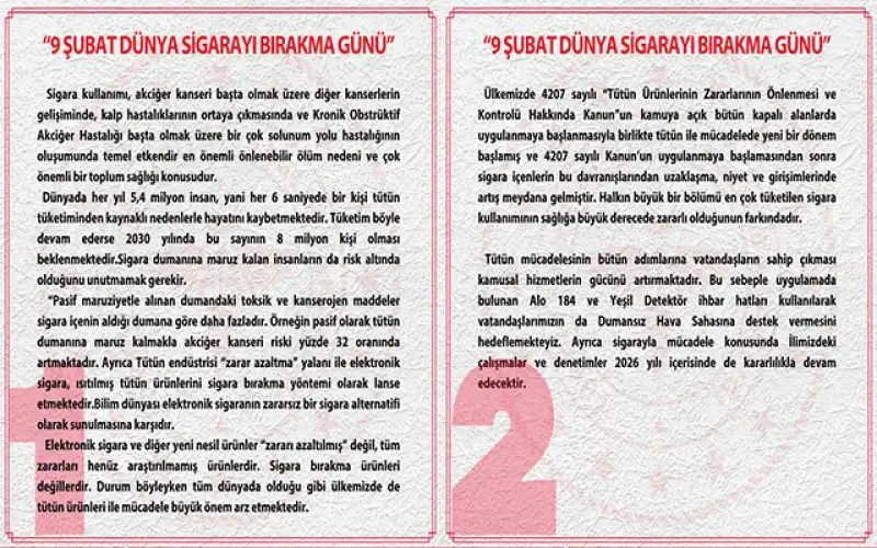  Hatay İl Sağlık Müdürlüğü’nden “9 Şubat Dünya Sigarayı Bırakma Günü” Mesajı