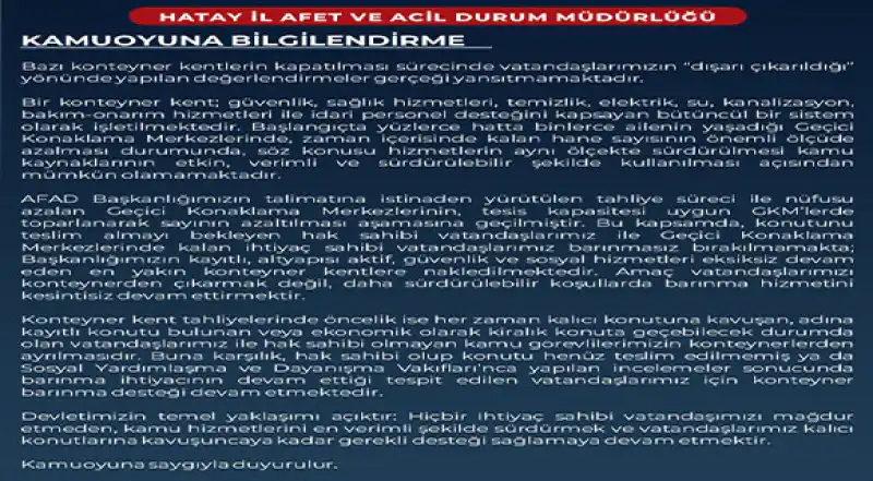 AFAD’dan Konteyner Kent Tahliye Süreciyle İlgili Açıklama