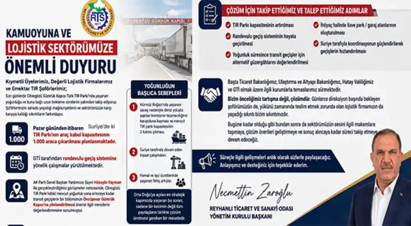 Cilvegözü Gümrük Kapısı'ndaki Tır Yoğunluğuna Karşı Acil Eylem Planı
